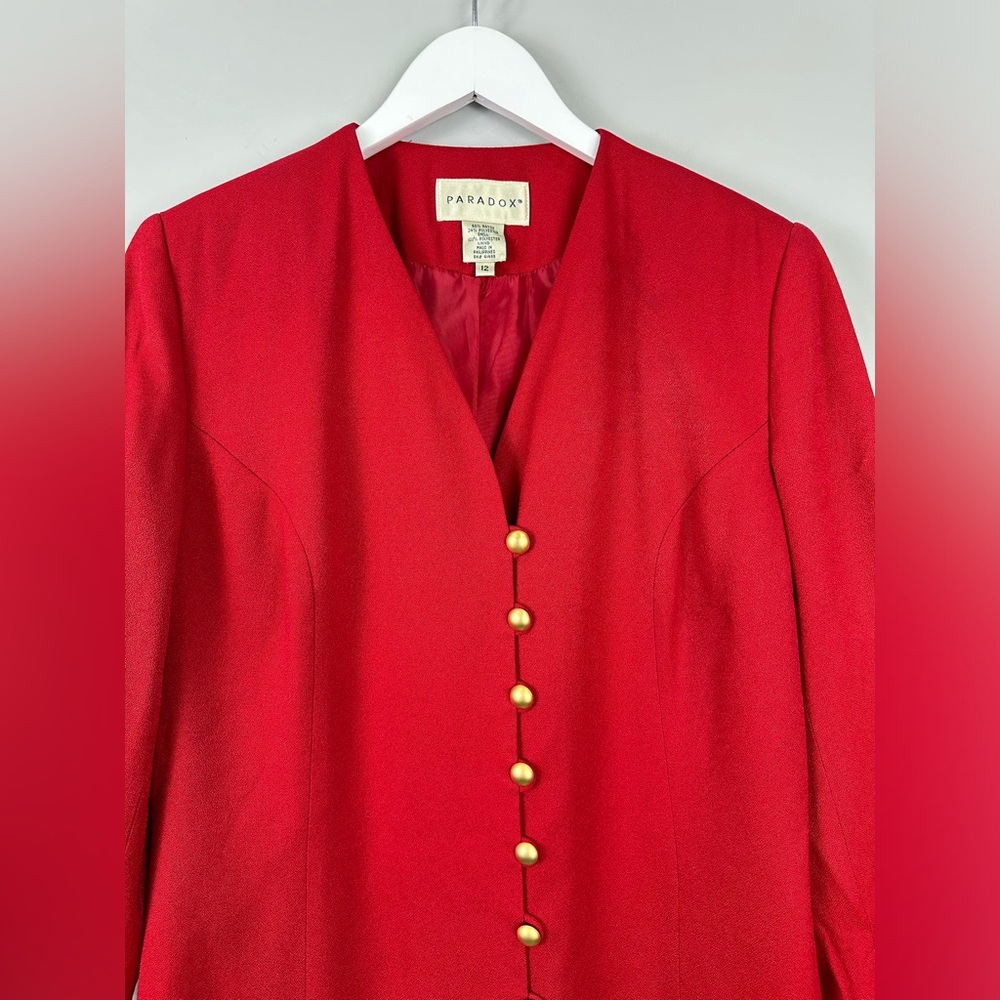 Paradox Red Button Down Suit Jacket Lined Blazer … - image 2